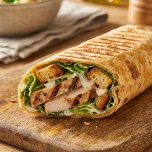 Delicious Chicken Caesar Wraps served on a plate with fresh ingredients